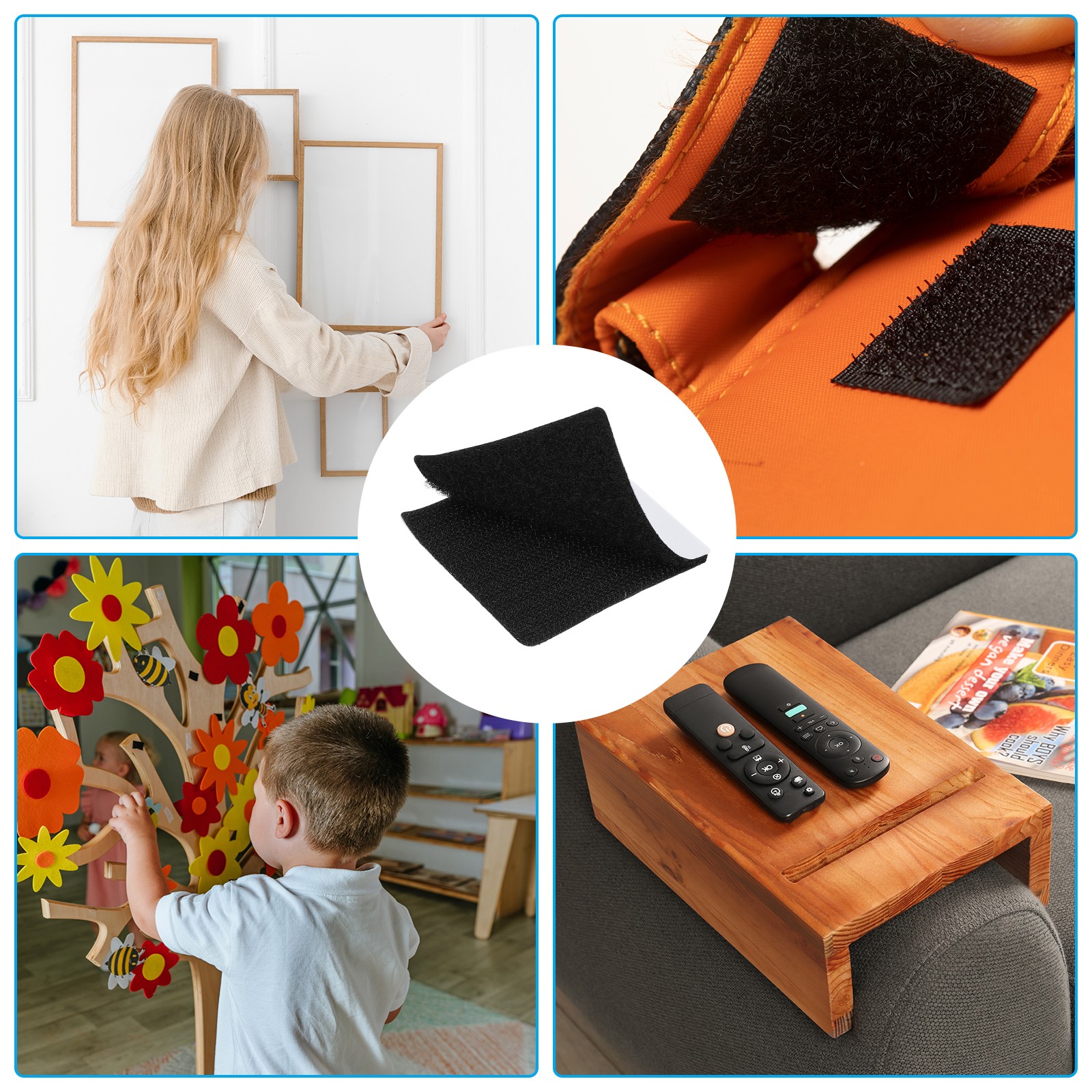 16 Set 2″x2″ Hook and Loop Dots Square Self Adhesive Tape Black
