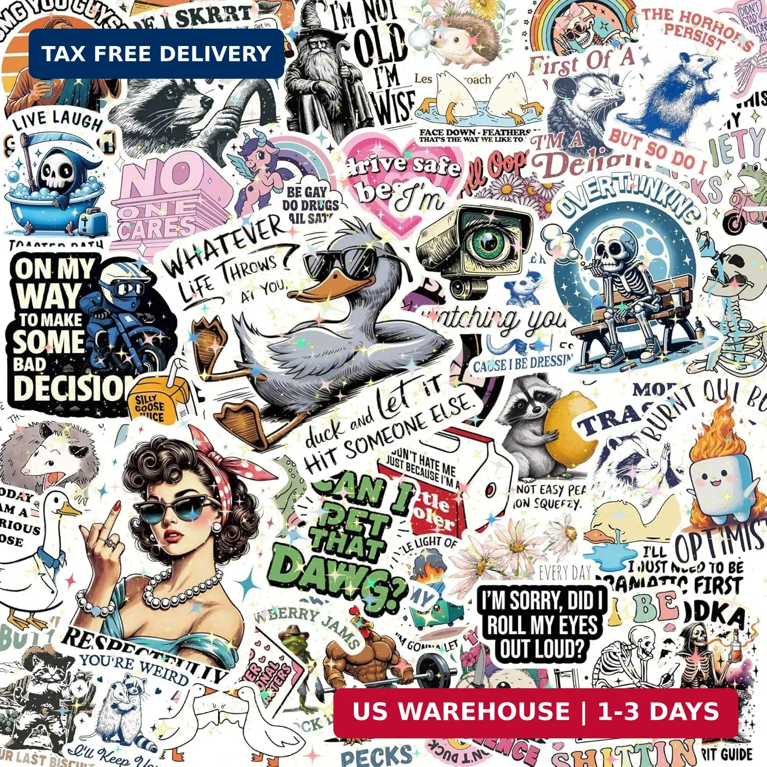 200 Pcs Holographic Funny Meme Stickers for Adults, Waterproof Vinyl Sarcastic A