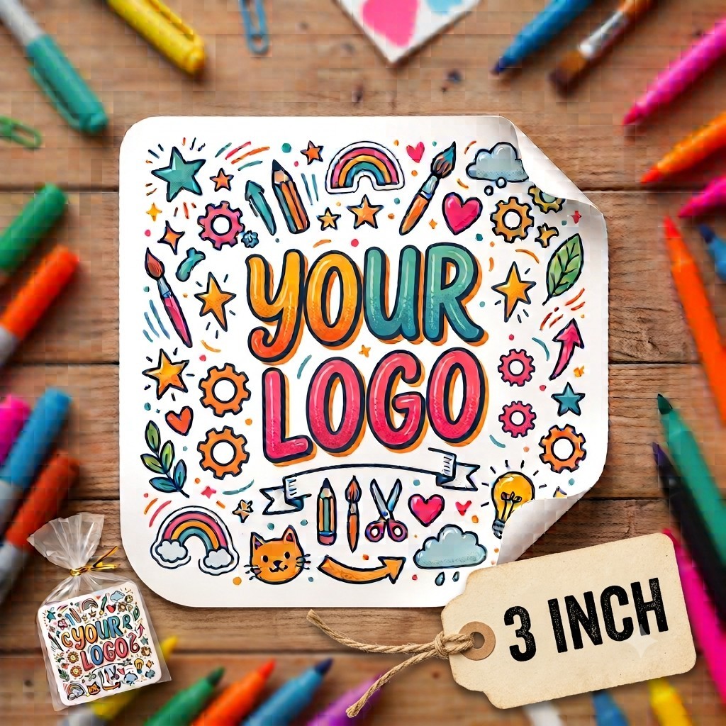 (10 PACK) Custom Logo Vinyl Stickers – 3″ Waterproof UV-Resistant Die Cut Decals