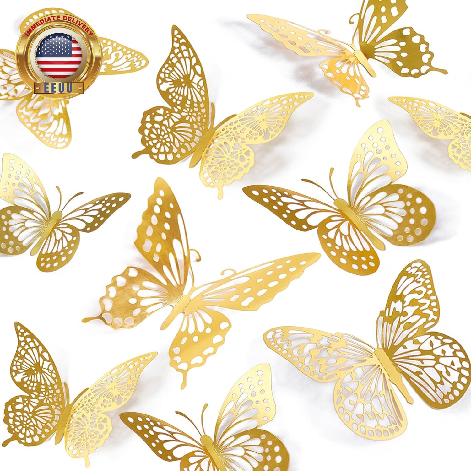 3D Butterfly Wall Decor – 48 Pcs, 4 Styles, 3 Sizes, Gold Butterfly Decorations