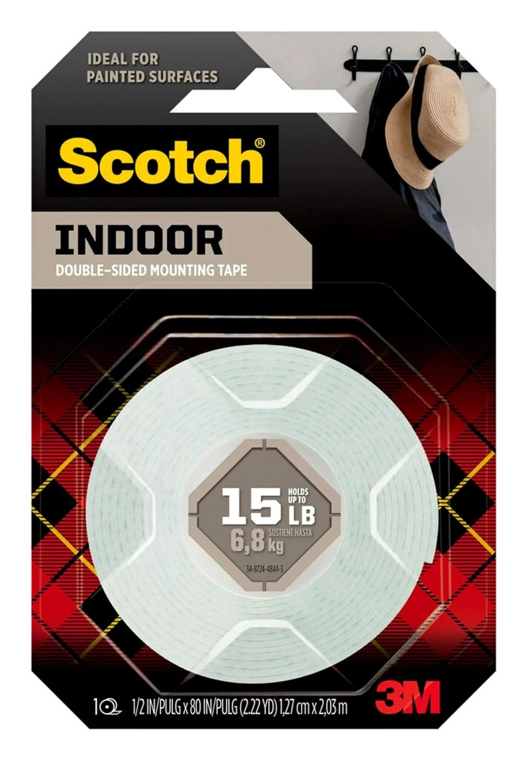 Scotch Indoor Double-Sided Mounting White Tape, 1/2 in x 80 in, Features 3M Indu