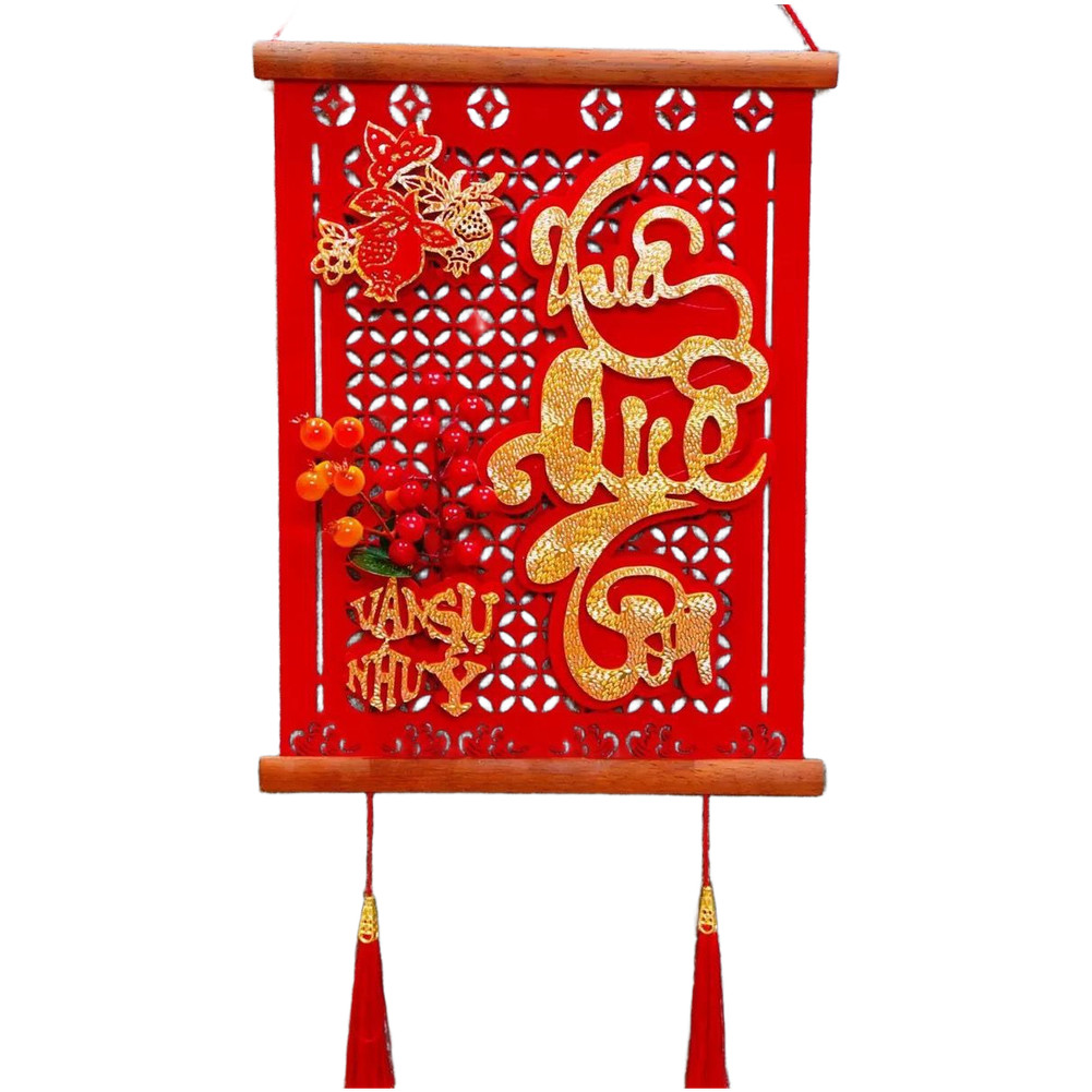 Handmade Solid Wood Vietnamese Couplets Spring Festival Decorations Red Fruit