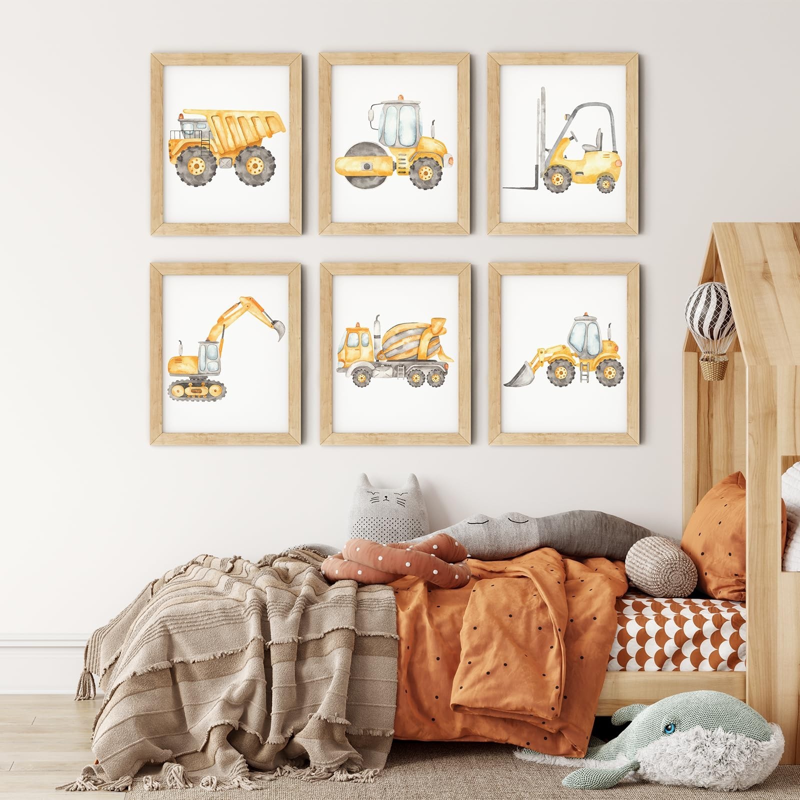 Set of 6 Construction Truck Wall Art Decor Toddler Boys Room Canvas Paintings…