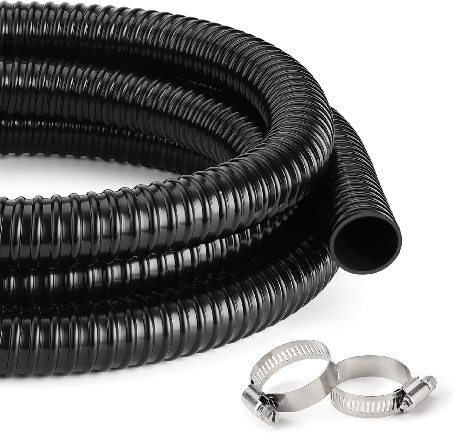 1 1/4 Inch Pond Tubing â€“ 10ft Flexible PVC Corrugated Pond Hose with 2 Stainl