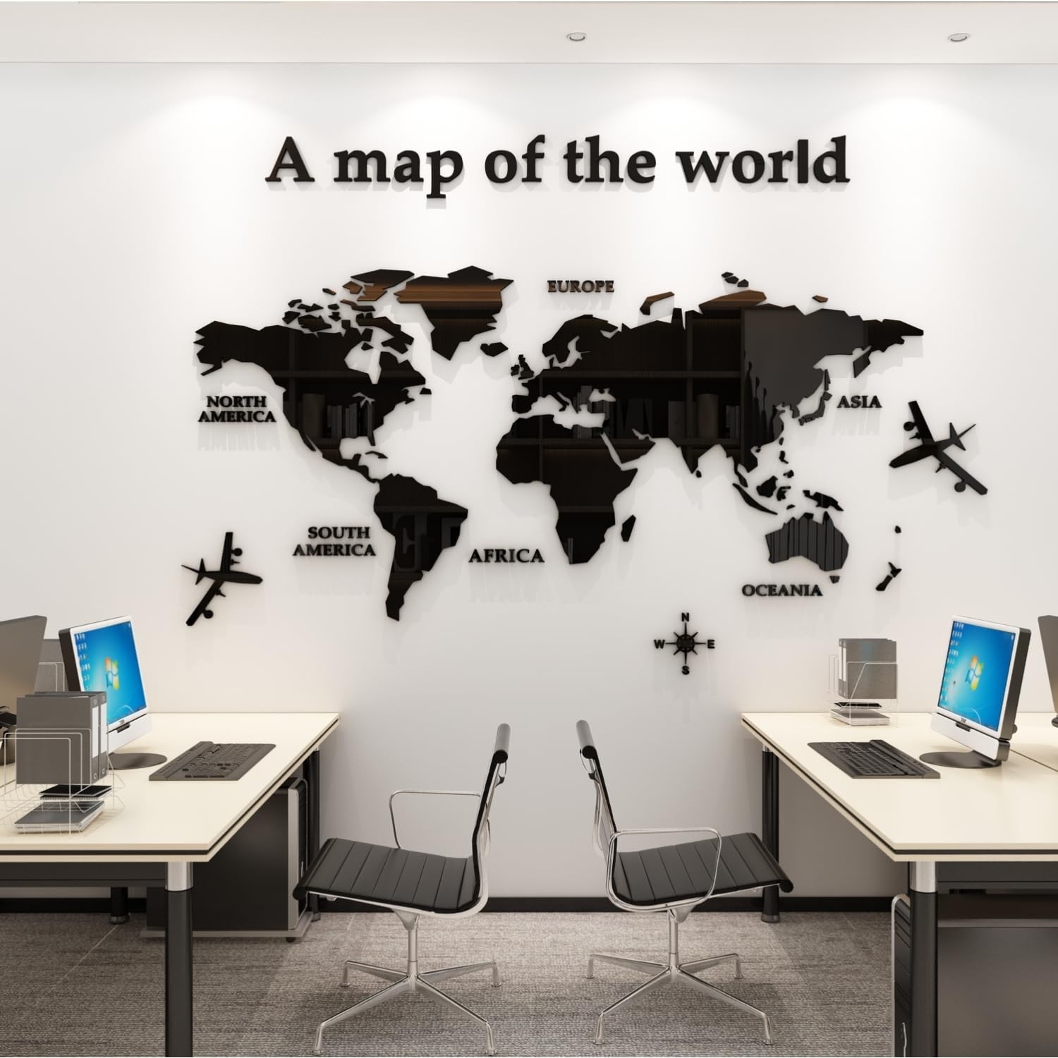 3D World Map Wall Stickers Decor Murals DIY Decal Black 71×40 inch, Acrylic O…