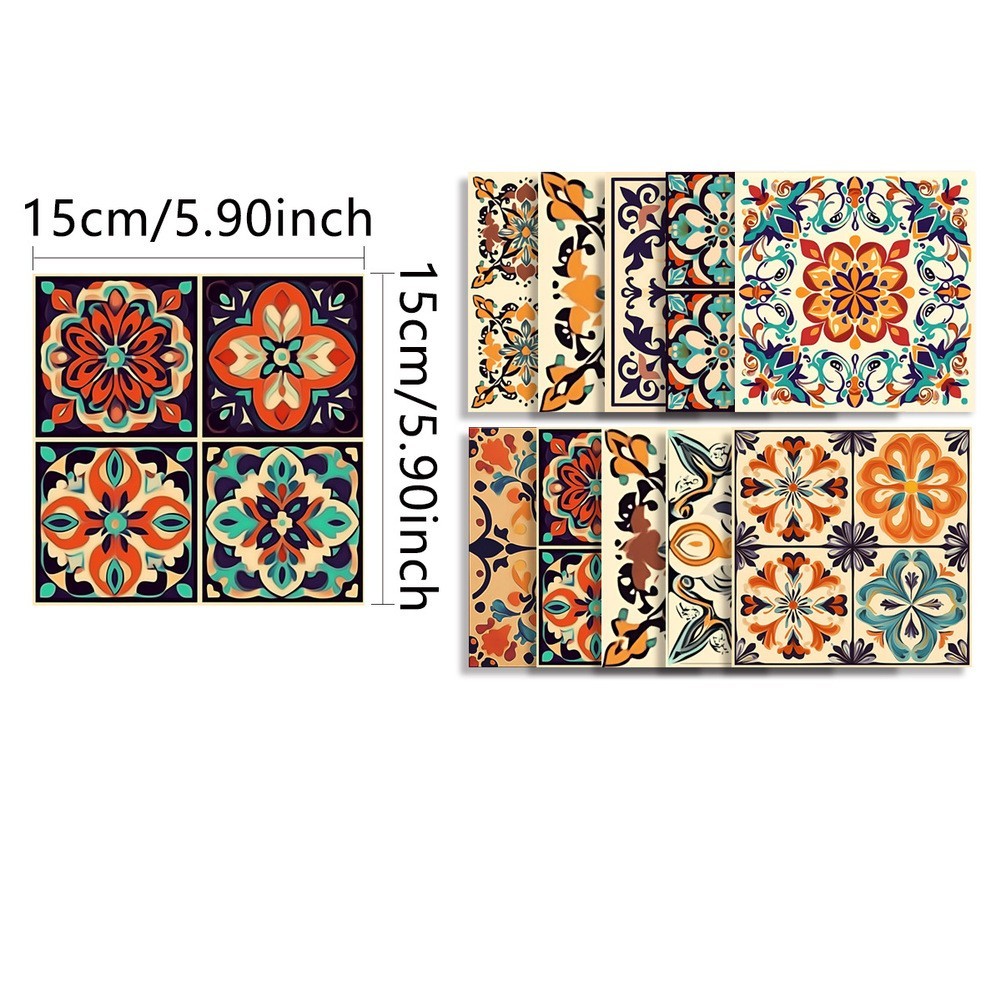 Retro Tile Stickers PVC Material Time-saving Makeover Versatile Application
