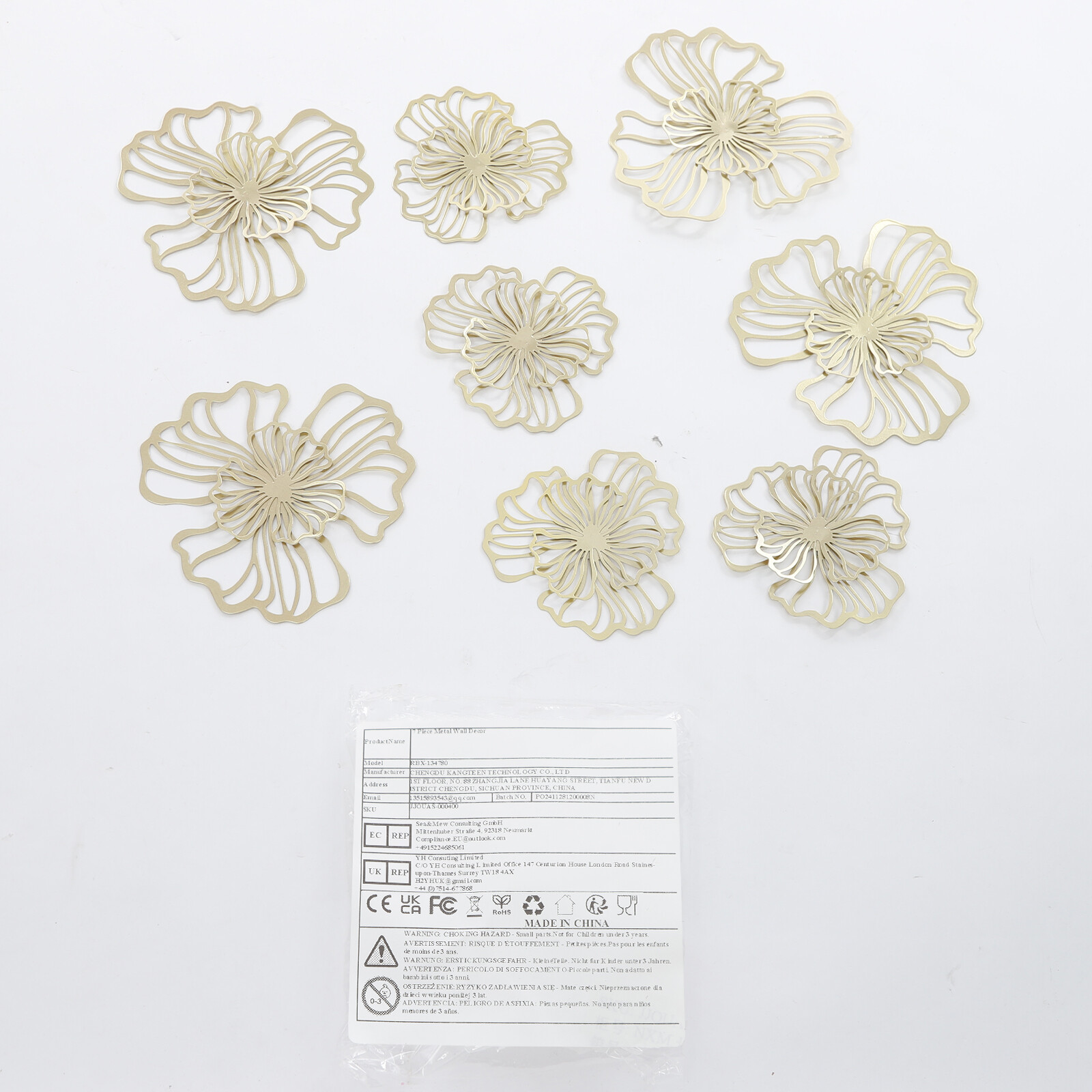 7-Piece Metal Wall Decor Flower Office Wall Hanging Ar Indoor Metal Wall Decor