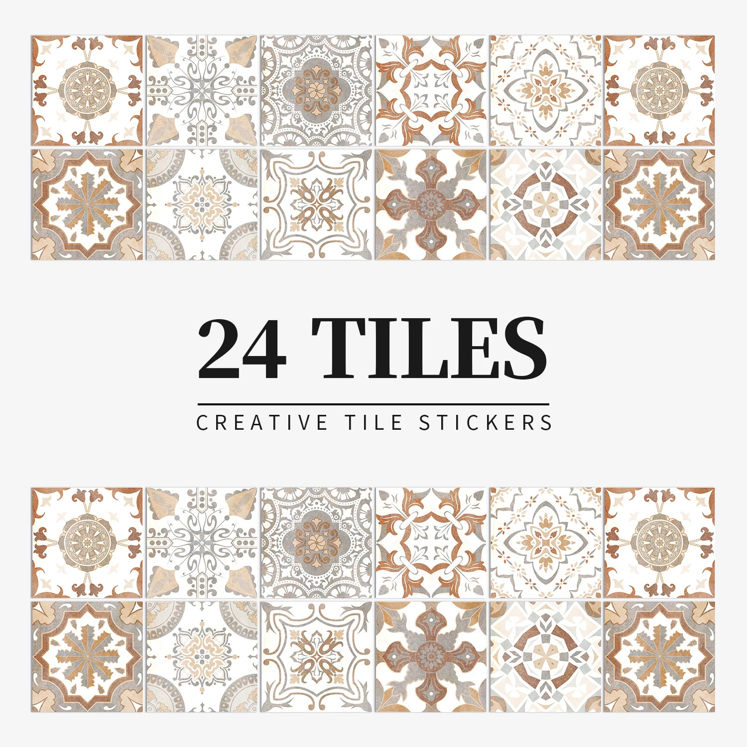 24 pieces of Mandala Retro Pattern Glossy Self adhesive Tile Stickers for