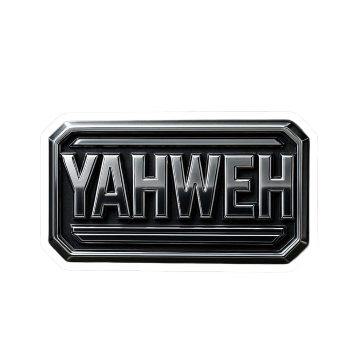 YAHWEH chrome badge Sticker | religious typography kiss-cut