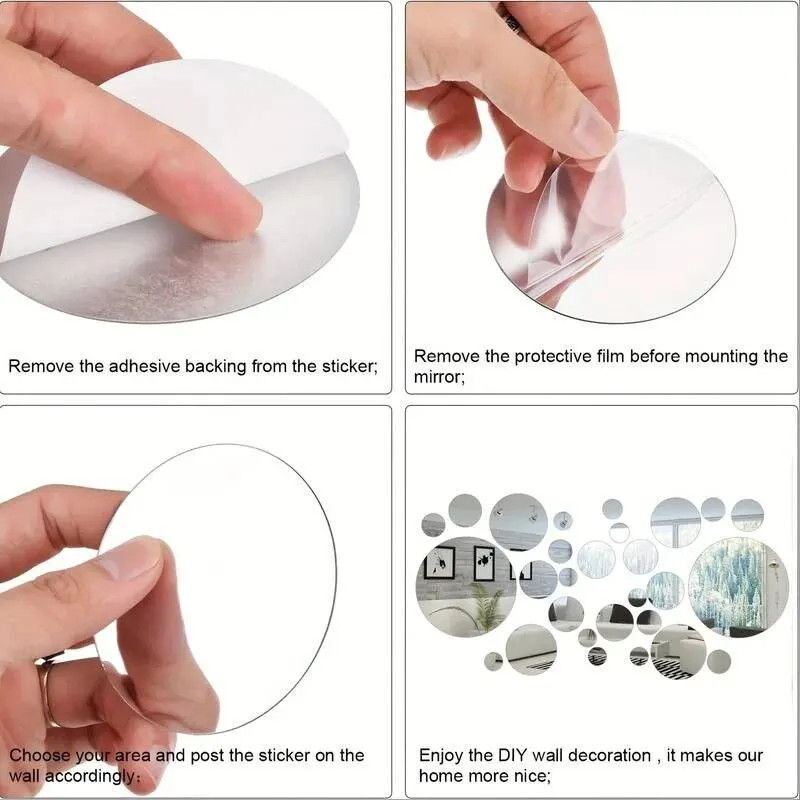 26 PCs 3D Acrylic Mirror Wall Sticker Round DIY Home Decor