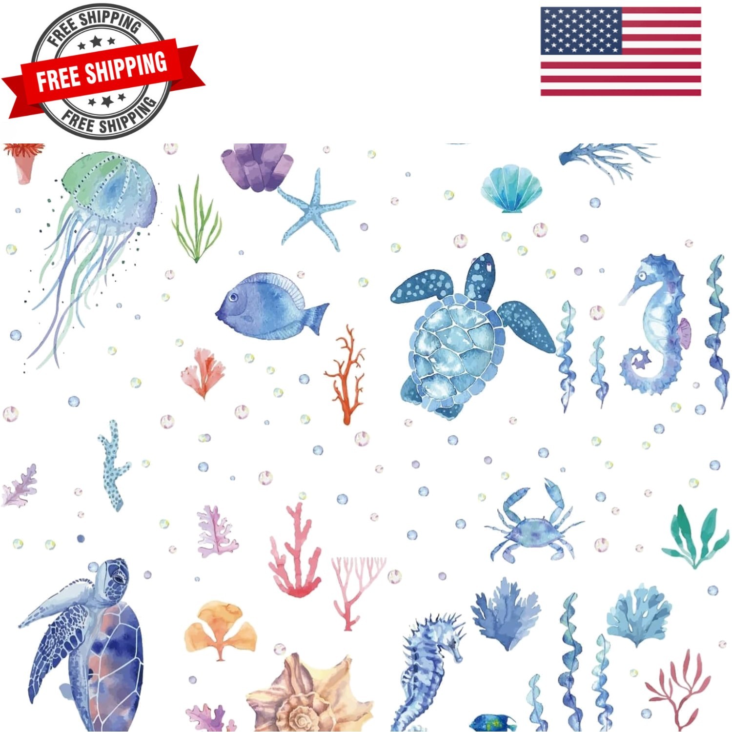 8 Sheets Sea Life Window Decals Stickers Ocean Turtle Seahorse Jellyfish Star…