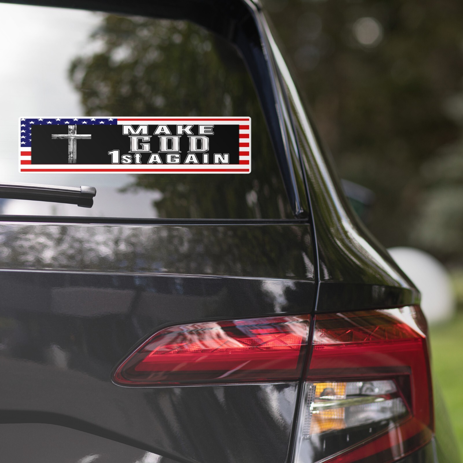 MAKE GOD 1st AGAIN American Flag Bumper sticker Christian Patriot cross decal