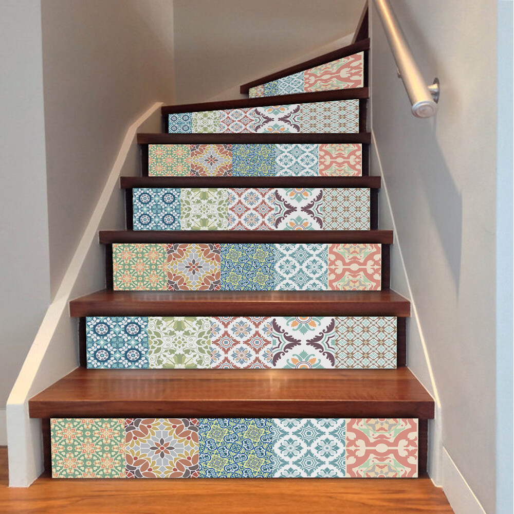 6x 3D Mosaic Stair Riser Decals Wall Tile Stickers Self Adhesive DIY Home Decor