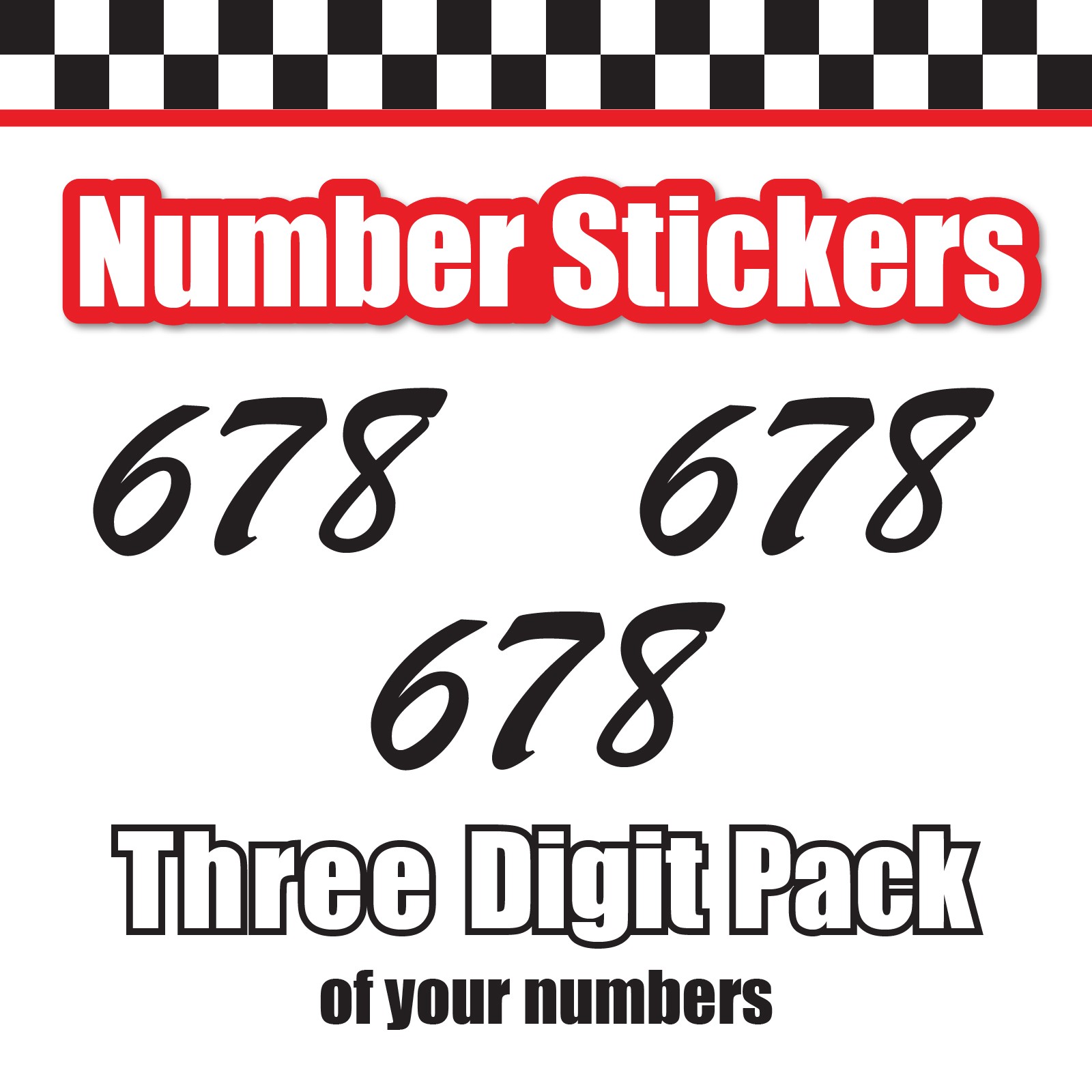 3 Digit Single Number Stickers Custom Decal Locker Door 3pc Brush Script MT