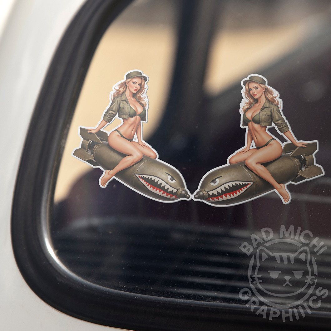 Pinup Girl Military Army Bomb Vinyl Decal Sticker – Made in USA (Sizes) 02B