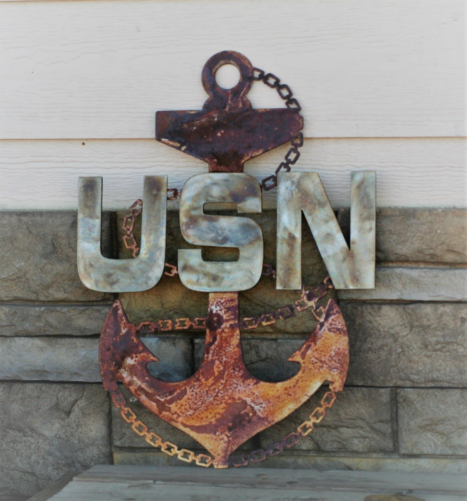 US Navy Chief Anchor Rustic Steel Wall Decor — 19″ tall