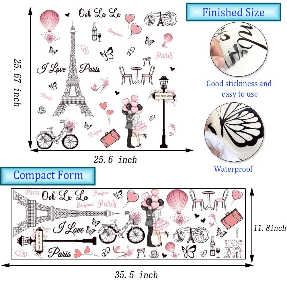 Romantic Eiffel Tower Wall Sticker – Removable Vinyl Art Decal for Home Decor