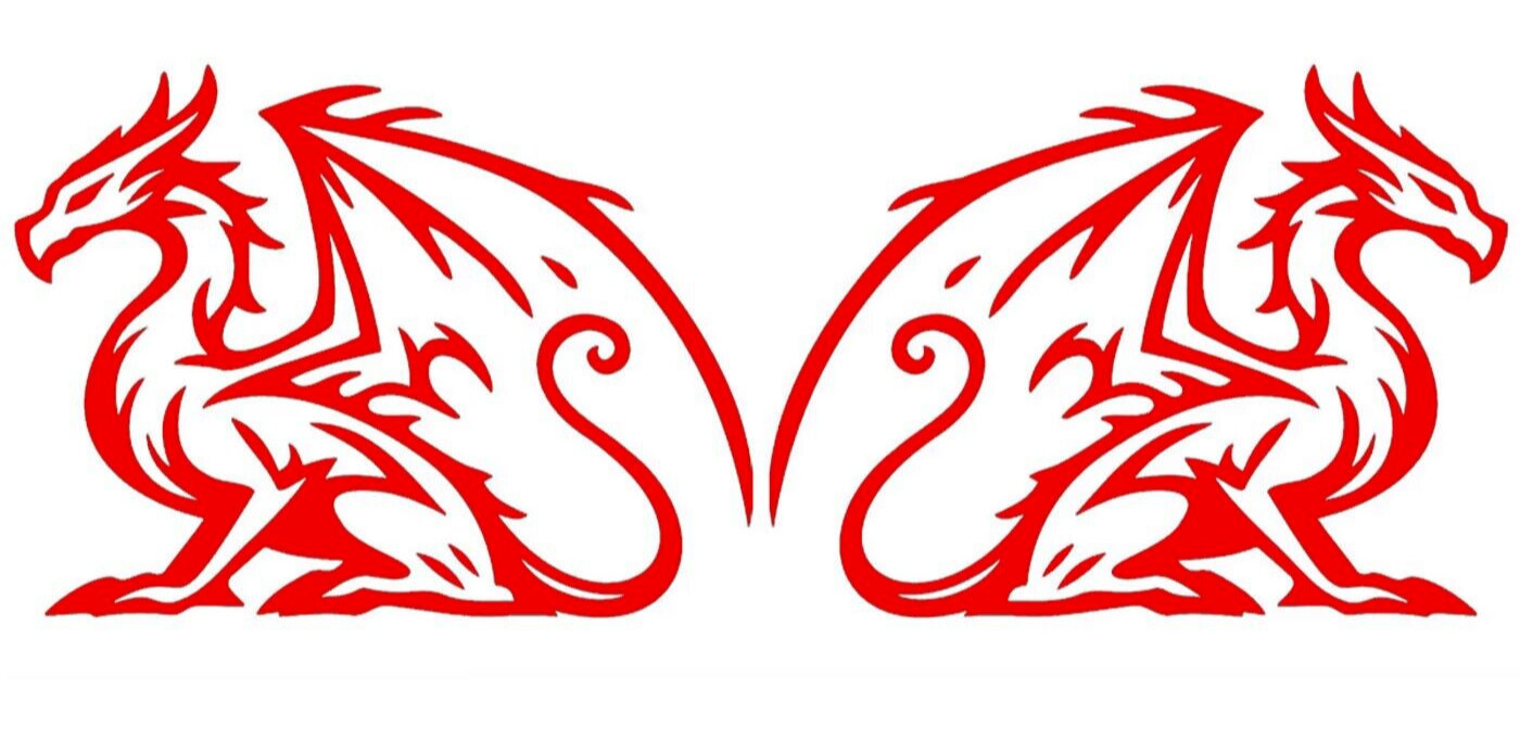 Retro Dragon Drawing 6″ Red Vinyl Decals Car Truck Window Mirror Wall Door