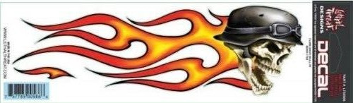 NEW LETHAL THREAT FLAME BIKER SKULL RIGHT SIDE DECAL STICKER 3″x10″ LT00586