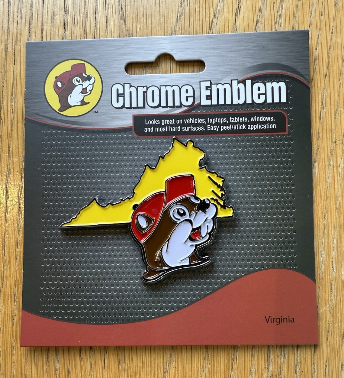 Buc-ee’s Adhesive Chrome Emblem- Virginia Shape- For Vehicles Laptops 1.5 x 3 in