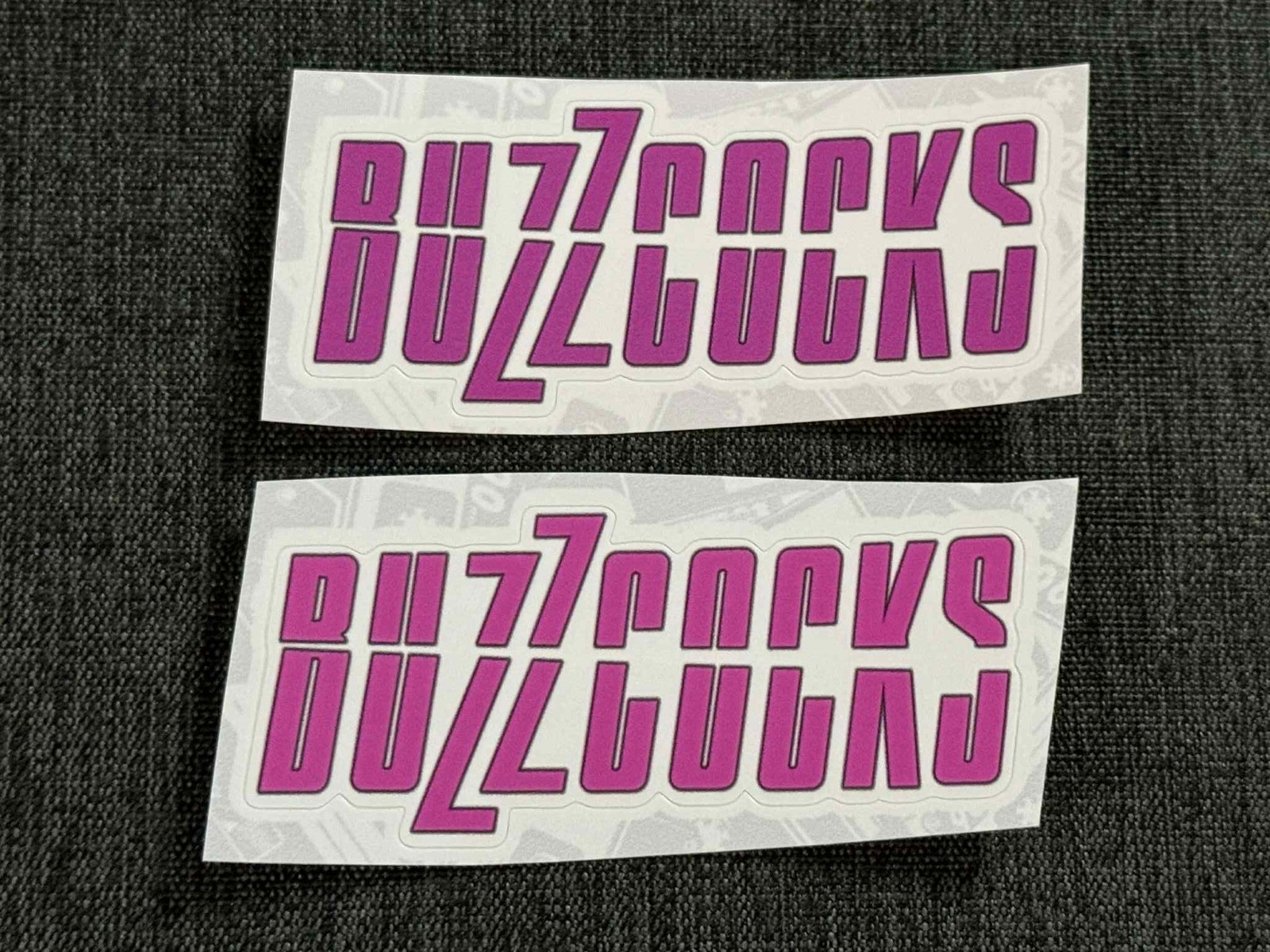 Lot (2) BUZZCOCKS 1 3/8″ x 3 1/4″ Pink White Band Logo Stickers FAST! FREE SHIP!