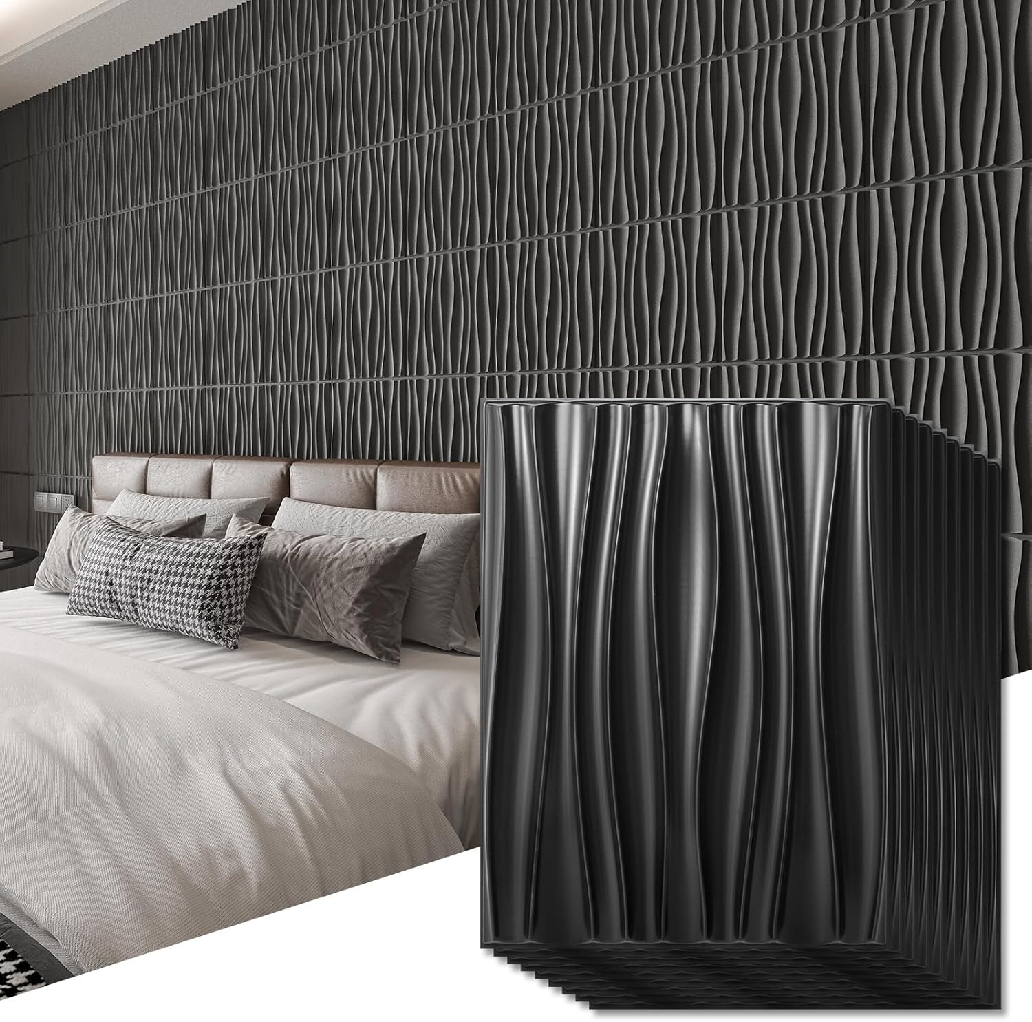 24-Pack 3D Wall Panels for Interior Home Décor, PVC Wavy Textured Accent Wall Pa