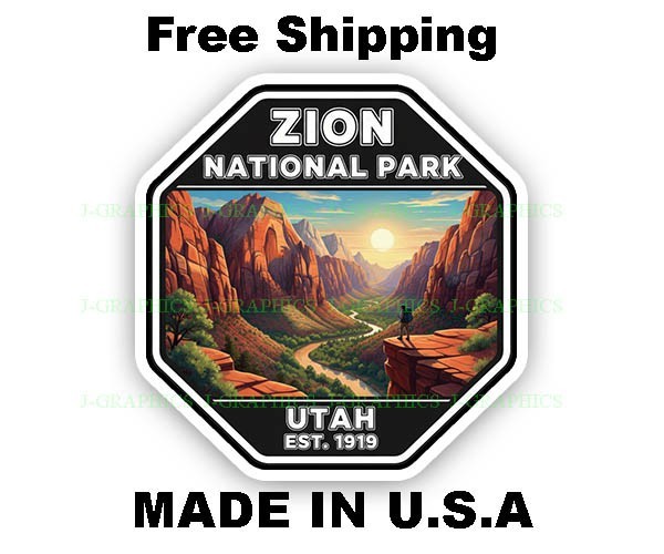 Zion National Park Vintage Style Travel Decal, Vinyl Sticker C