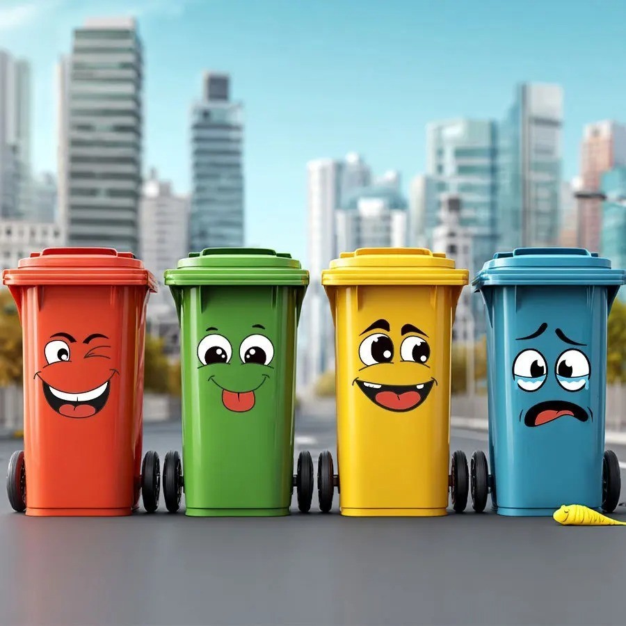 4pc Cartoon Smile Garbage Bin Decals Waterproof Vinyl Sticker Set For Kitchens