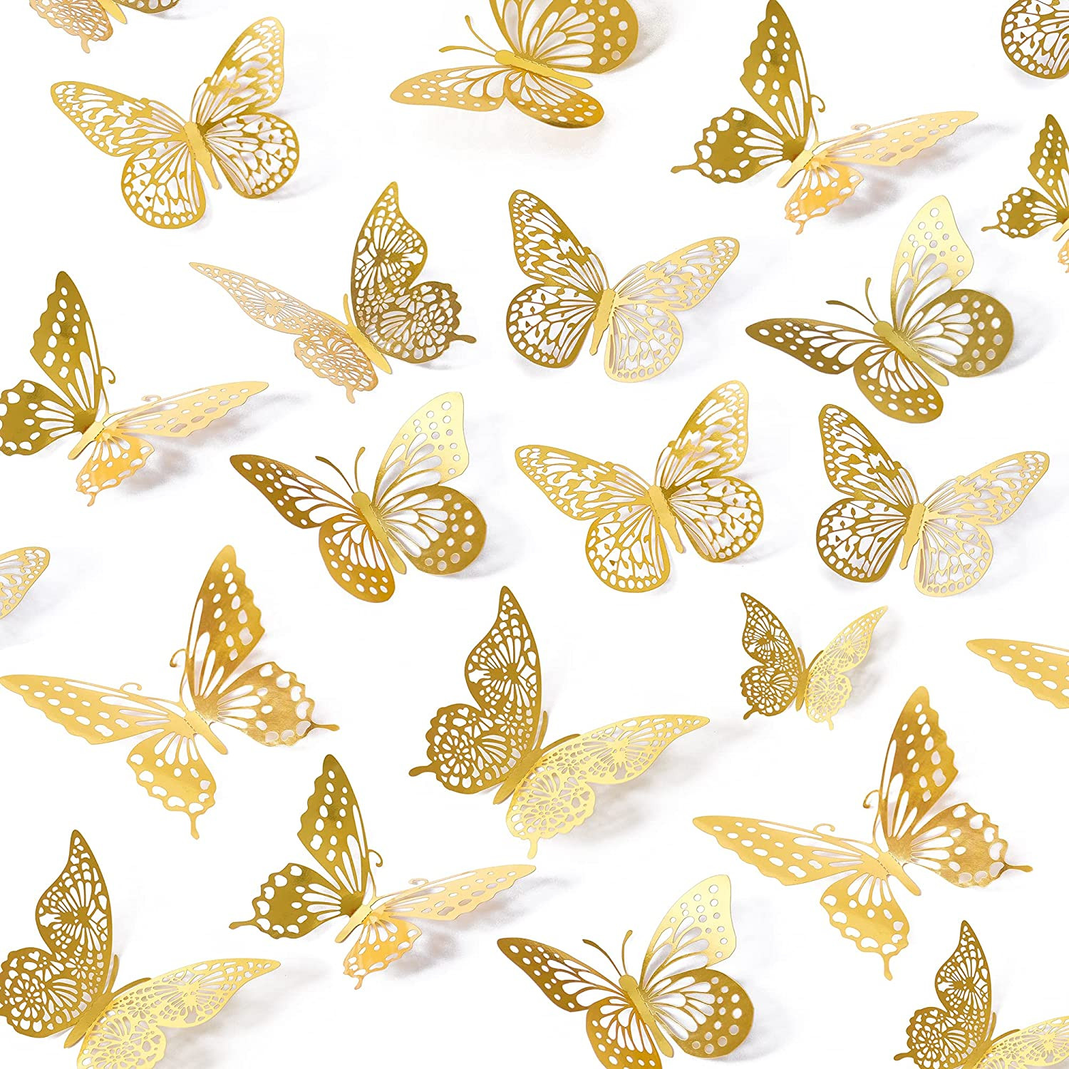 3D Butterfly Wall Decor – 48 Pcs, 4 Styles, 3 Sizes, Gold Butterfly Decorations