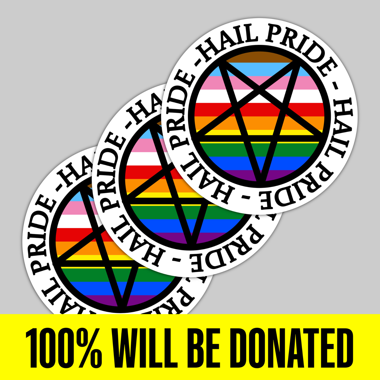 “Hail Pride!” 3 Progress Pride Satanic Sticker Pack (5 inches)