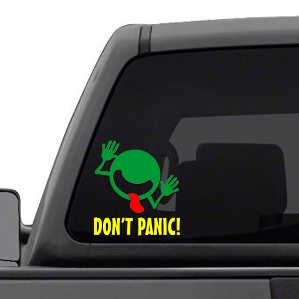 Hitchhiker’s Guide to the Galaxy TWO Don’t Panic Face Vinyl Decal Car Truck SUV