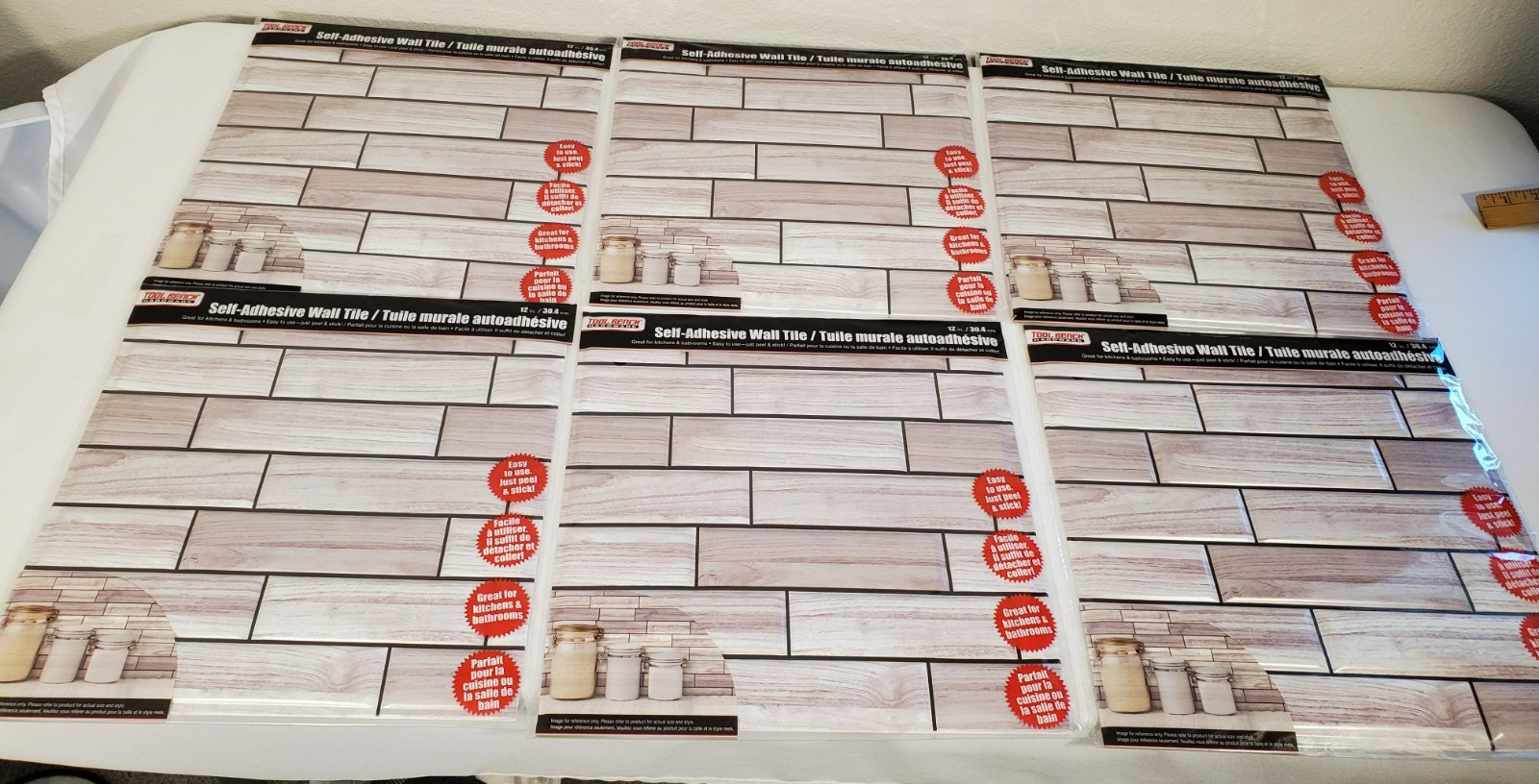 6 Tool Bench Hardware Self-Adhesive Wall Tile-Easy-Peel & Stick-12″x12″ each New