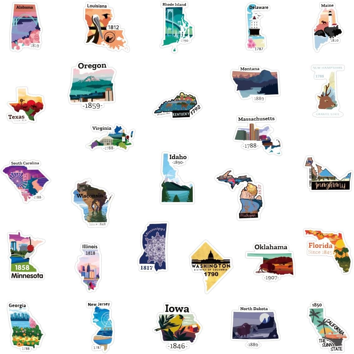 United States Map Stickers, 50Pcs Funimost Travel USA Waterproof Vinyl Stickers