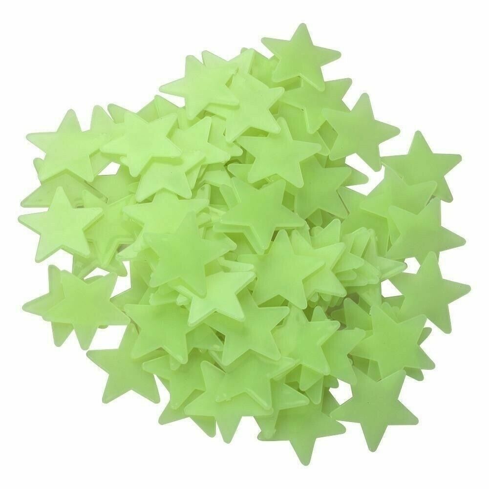 Yellow 3D Wall Ceiling Glow In the Dark 200 Star Kid Baby Plastic Stickers Decal