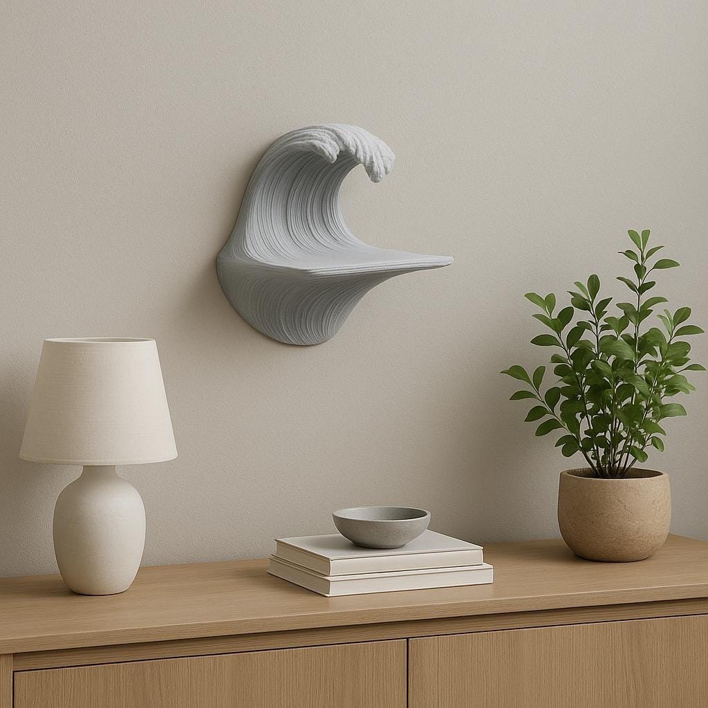 Wave Wall Shelf | 3D Printed Ocean-Inspired Floating Shelf | Sculptural Modern