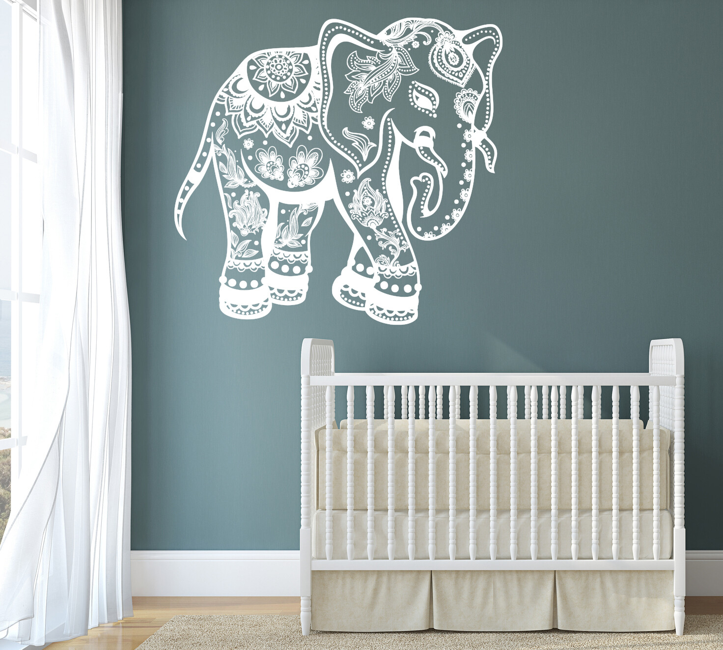 Wall Decal Vintage Ethnic Animals Elephant with Ornament Vinyl Sticker (n1036)