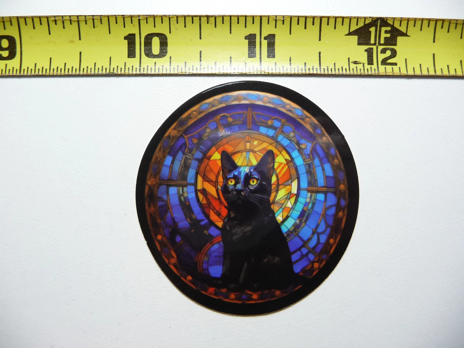 MYSTICAL CAT SMALL STICKER DECAL STAINED GLASS STYLE BEAUTIFUL COLORS
